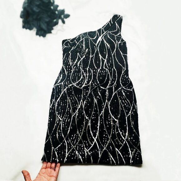 Nox Anabel Sequin Cocktail Dress Womens Medium Asymmetrical Cut Out One Shoulder - Picture 11 of 15